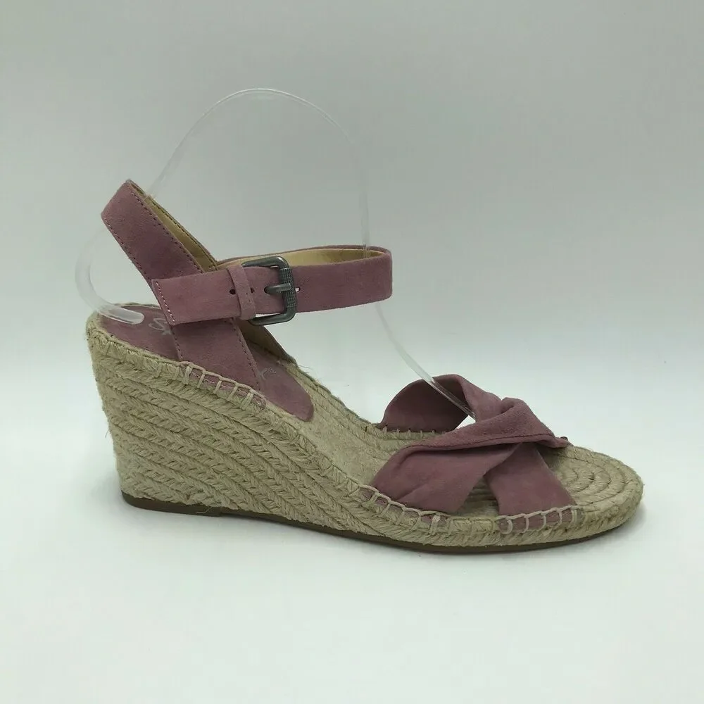 Splendid Women's 10 Fairfox Espadrille Wedge Sandal Pink Leather Strappy
